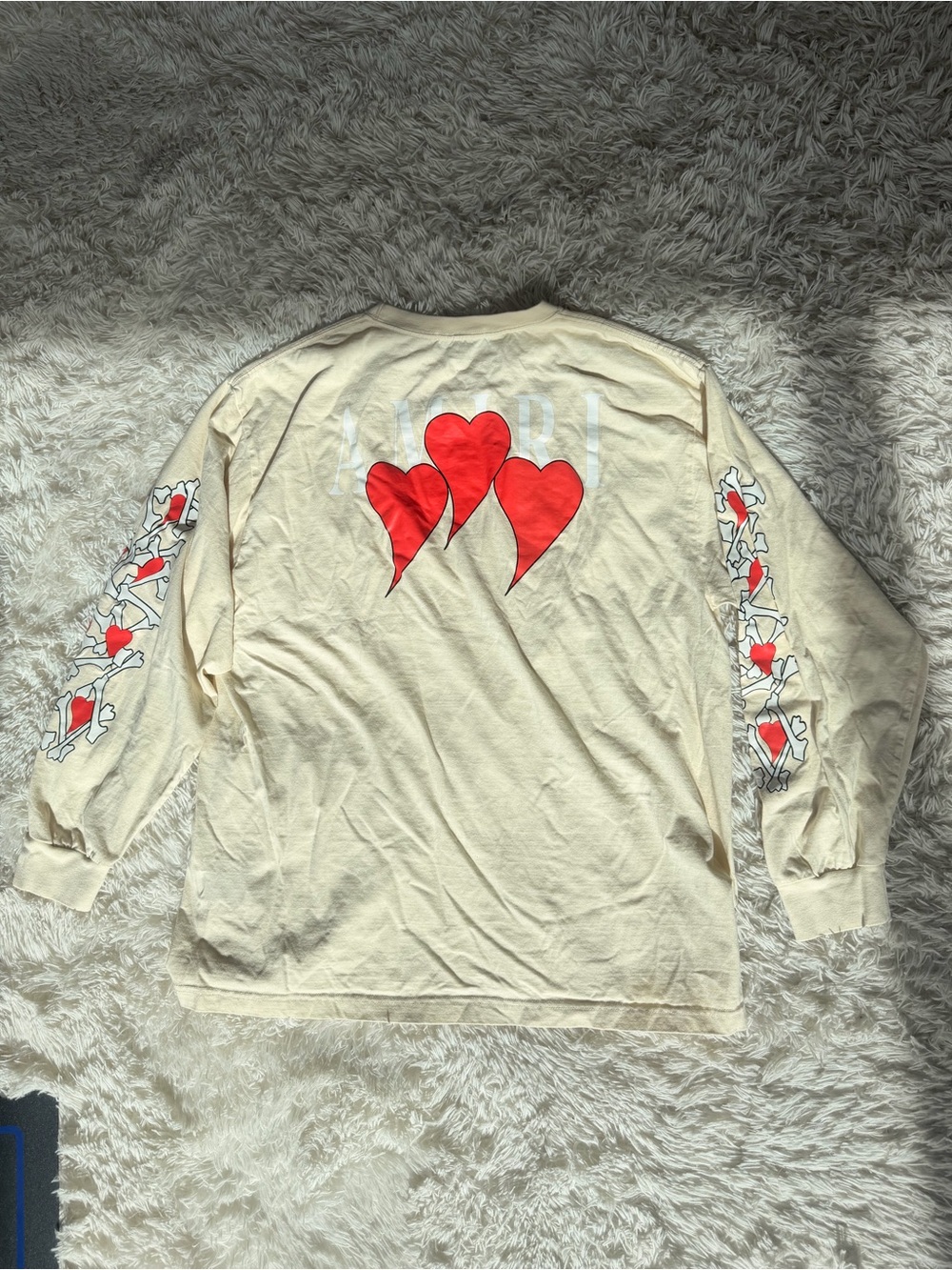 Men’s Amiri Long Sleeve Cream Heart Shirt Size 3XL